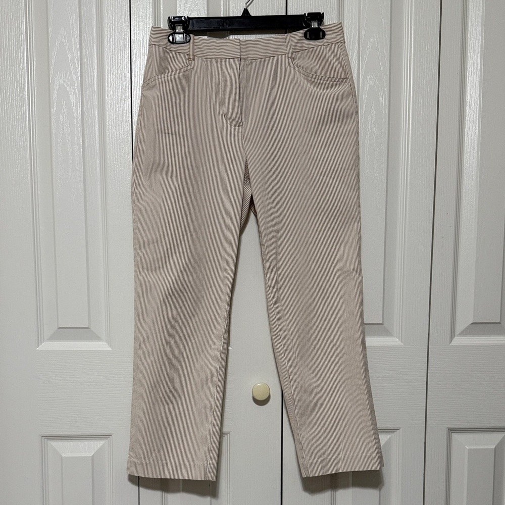 Talbots Stretch Mid Rise Women’s SZ 6 Striped Print Tan/White Ankle Pants